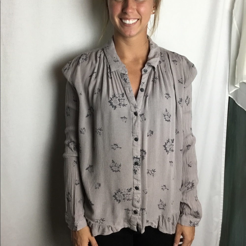 Free people grey button up shirt